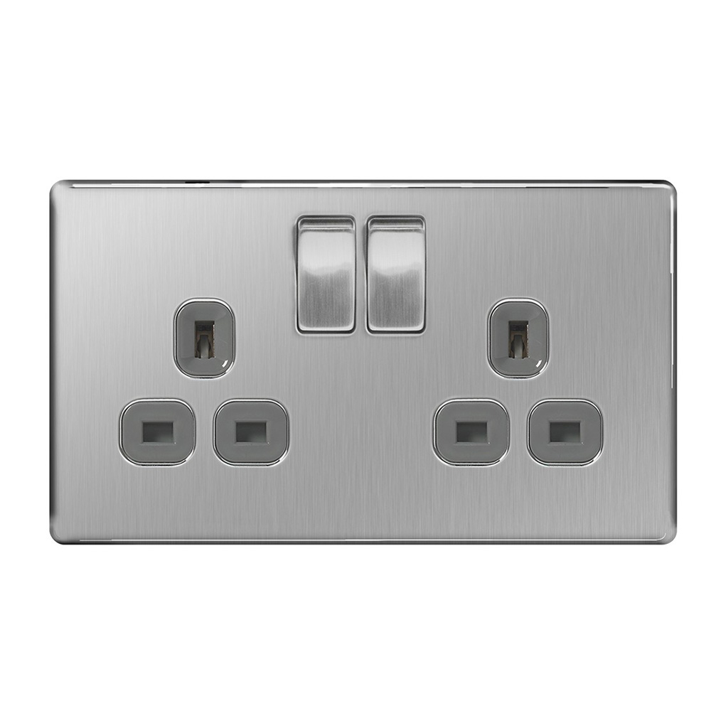 Image for Avenue Screwless Brushed Steel 13A Double Socket Switched