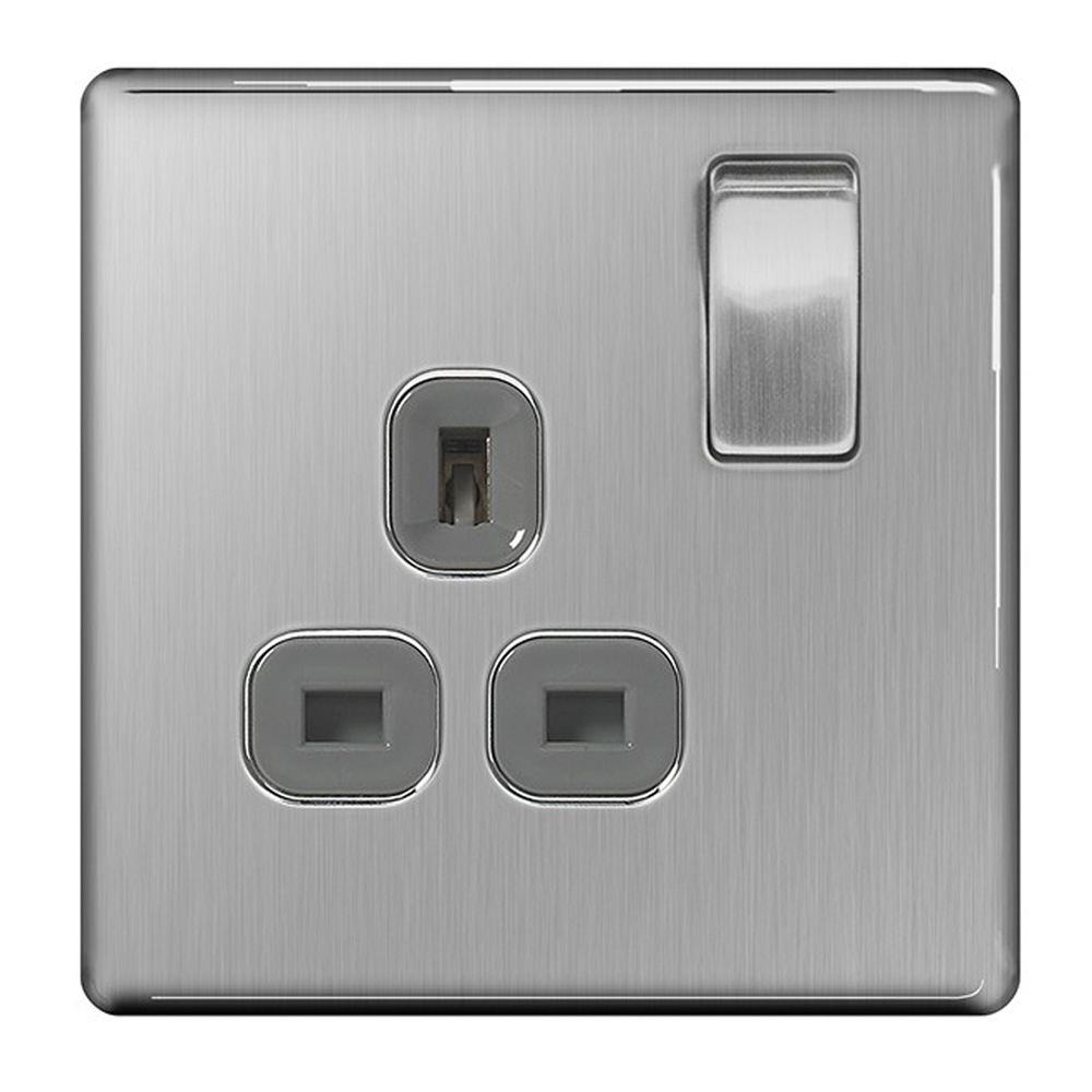 Image for Avenue Screwless Brushed Steel 13A Single Socket