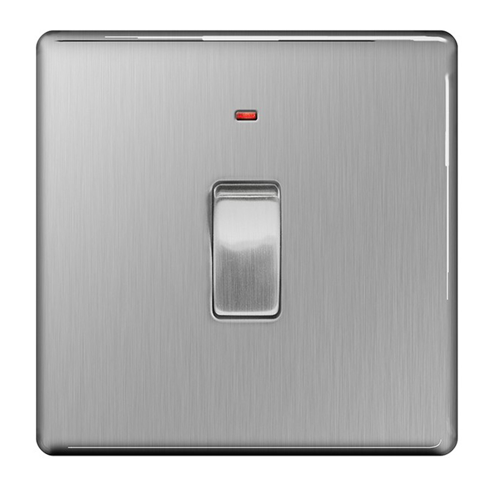 Image for Avenue Screwless Brushed Steel 20A DP Switch Neon