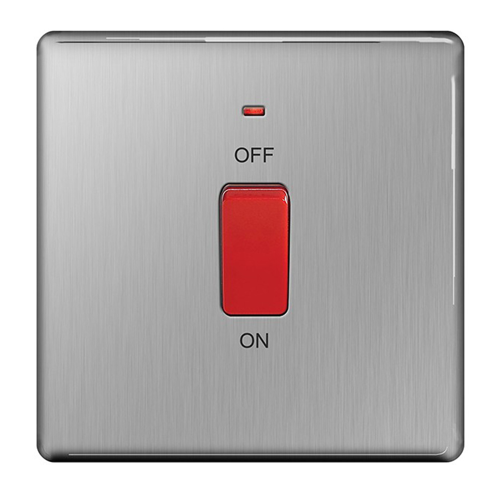 Image for Avenue Screwless Brushed Steel 45A DP Neon Cooker Switch