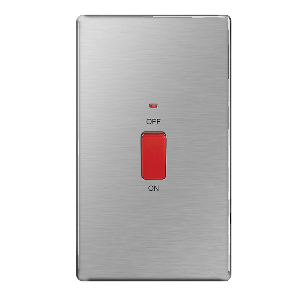 Image for Avenue Screwless Brushed Steel 45A DP Neon Cooker Switch Vertical