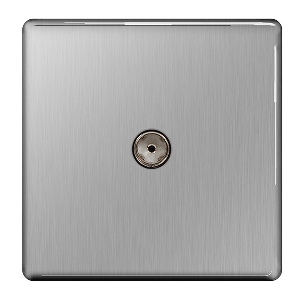 Image for Avenue Screwless Brushed Steel TV Aerial Co-Axial Socket