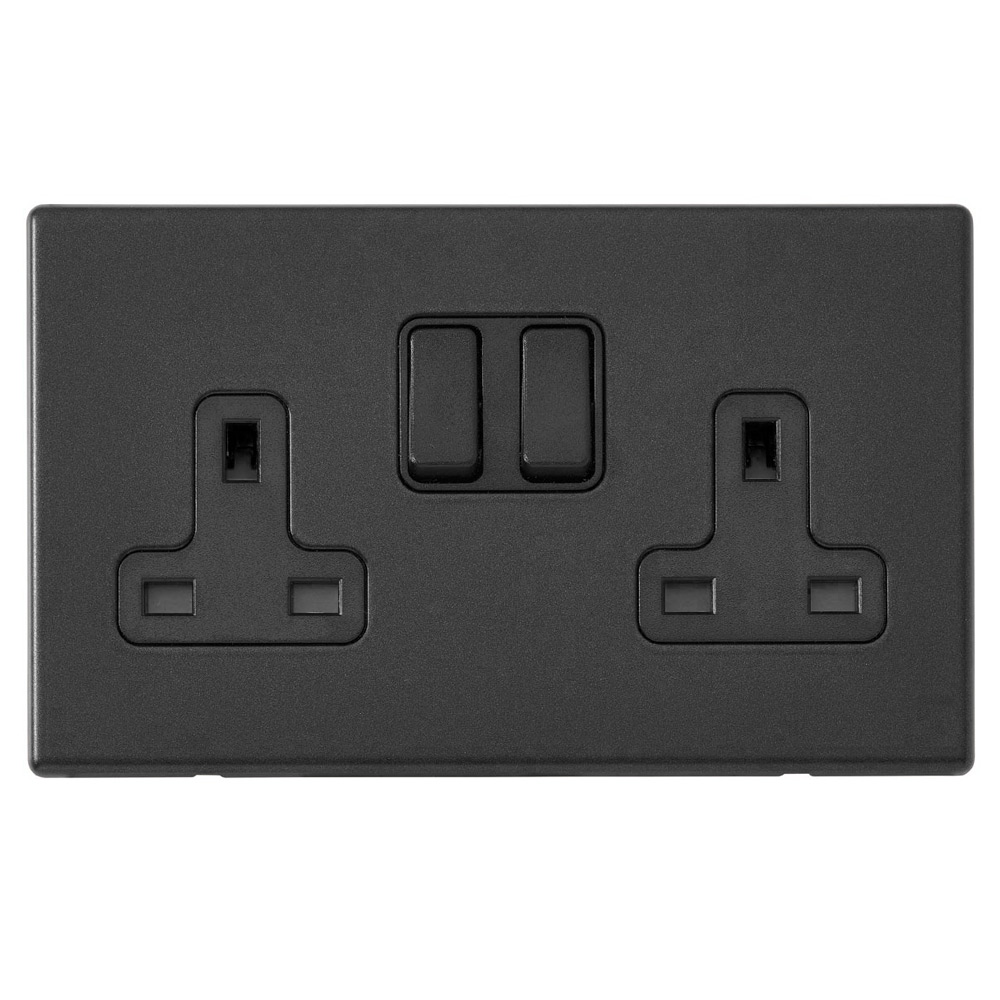 Image for Avenue Screwless Slim 13A Double Socket 2 Gang Matt Black
