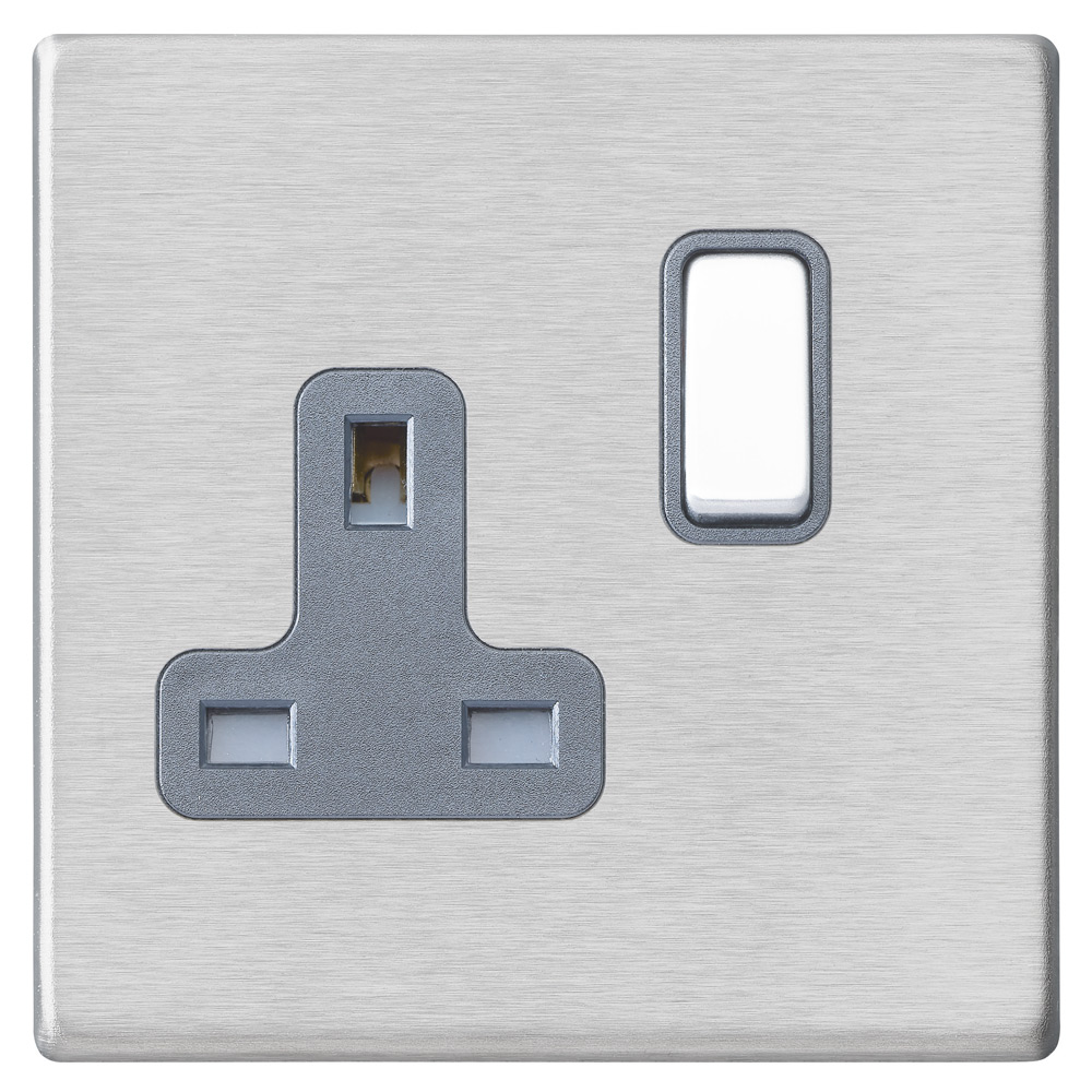 Image for Avenue Screwless Slim 13A Single Socket 1 Gang Satin Steel Grey