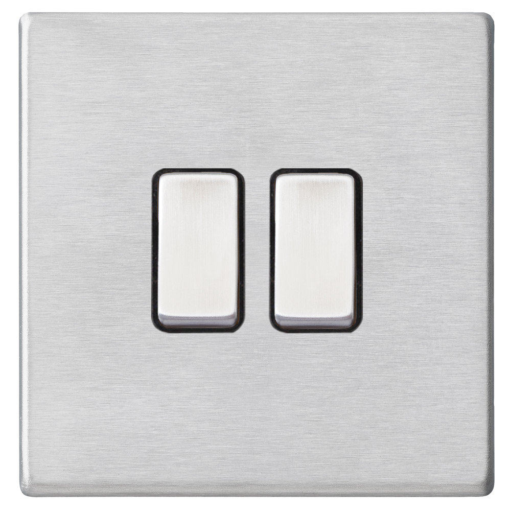 Image for Avenue Screwless Slim 2 Gang Light Switch Satin Steel Grey