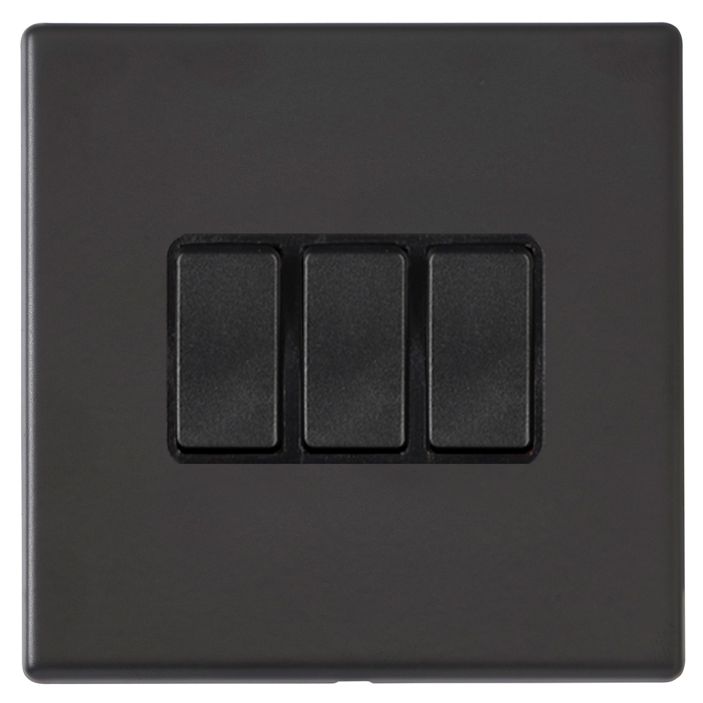 Image for Avenue Screwless Slim 3 Gang Light Switch Matt Black