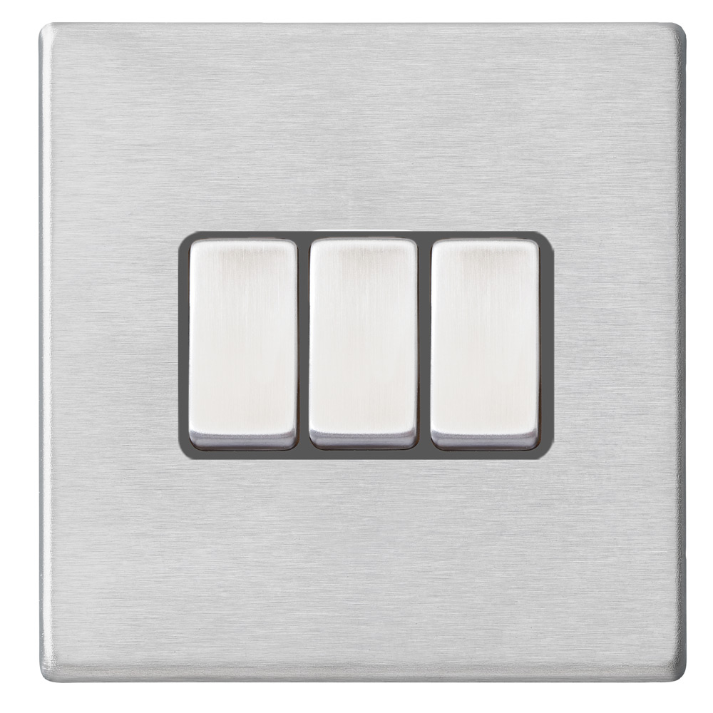 Image for Avenue Screwless Slim 3 Gang Light Switch Satin Steel Grey