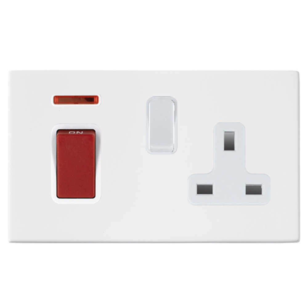 Image for Avenue Screwless Slim 45A Cooker Switch with Socket Matt White