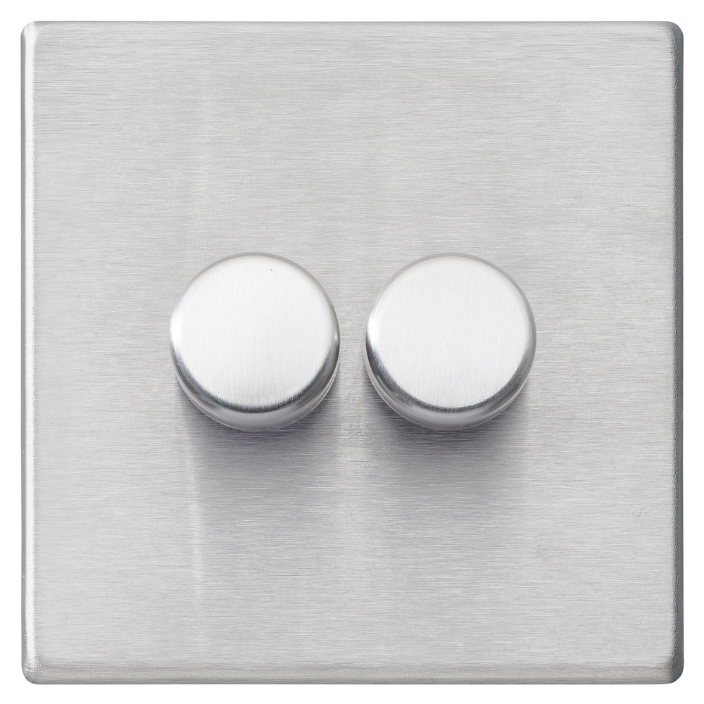 Image for Avenue Screwless Slim Double 2 Gang LED Dimmer Switch 100W Satin Steel