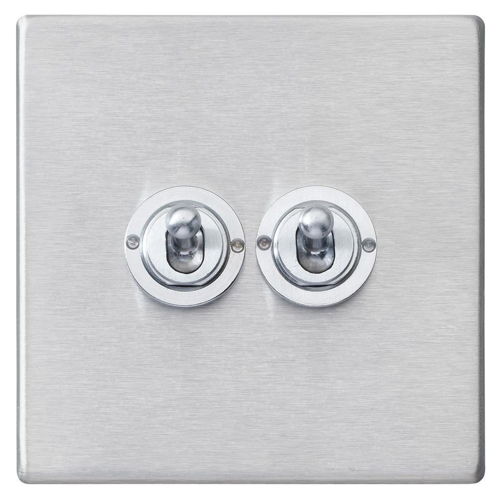 Image for Avenue Screwless Slim Toggle Switch 2 Gang Satin Steel