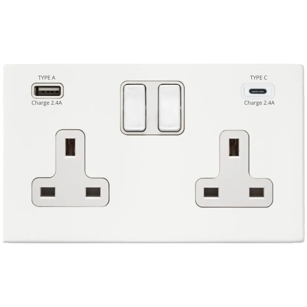 Image for Avenue Screwless Slim USB C Double Socket Matt White