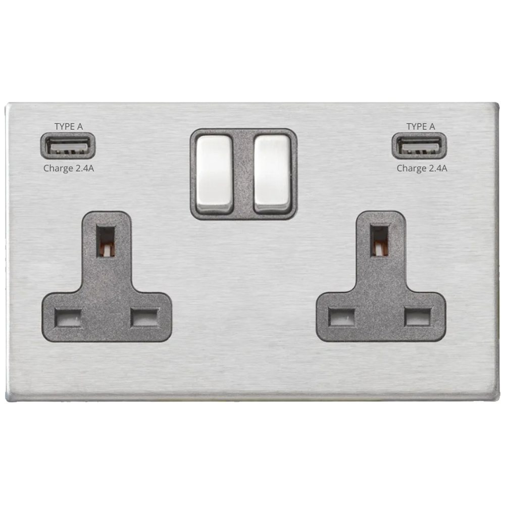 Image for Avenue Screwless Slim USB Double Socket Satin Steel Grey