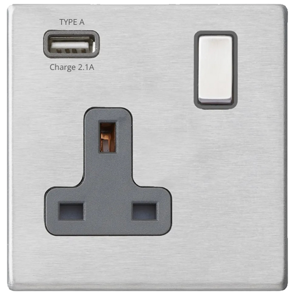 Image for Avenue Screwless Slim USB Socket Single Satin Steel Grey