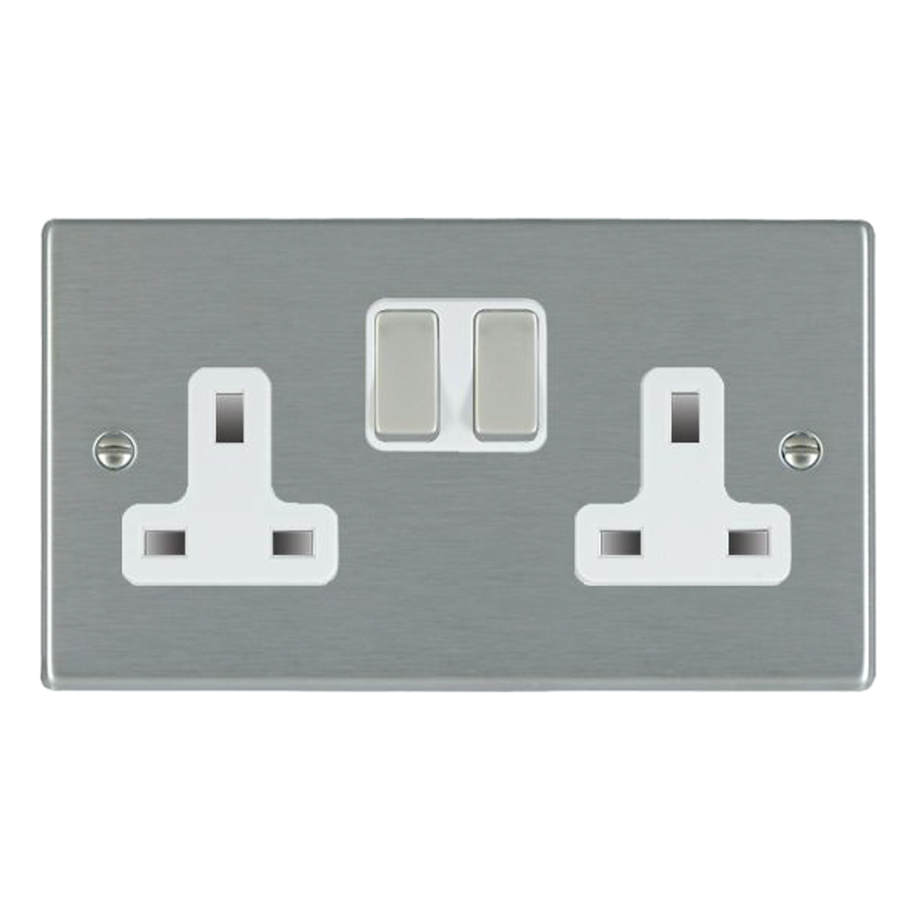 Image for Avenue Slim 13A Double Socket 2 Gang Satin Steel White