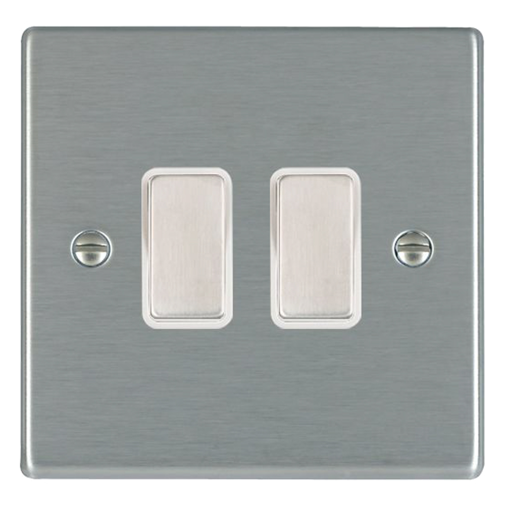 Image for Avenue Slim 2 Gang Light Switch Satin Steel White