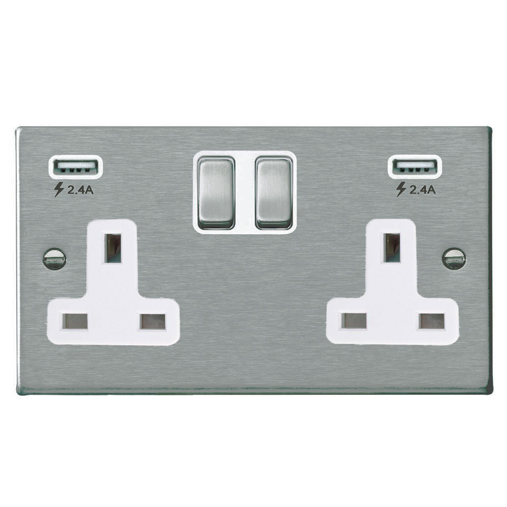 Image for Avenue Slim USB Double Socket Satin Steel White