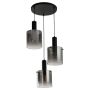 Lightplan 3 Multi Drop Pendant Black with Smoked Glass