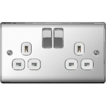 Image of Avenue Contour 2 Gang 13A Switch Socket Polished Chrome AVCSS132D