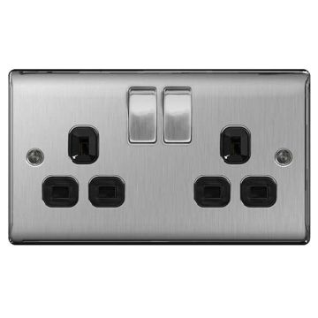 Image of Avenue Contour Brushed Steel 13A Double Socket Switched Black AVCSS132D