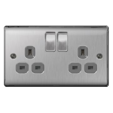Image of Avenue Contour Brushed Steel 13A Double Socket Switched Grey AVCSS132D
