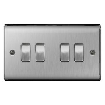 Image of Avenue Contour Brushed Steel 20A 4 Gang 2 Way Switch AVCR42
