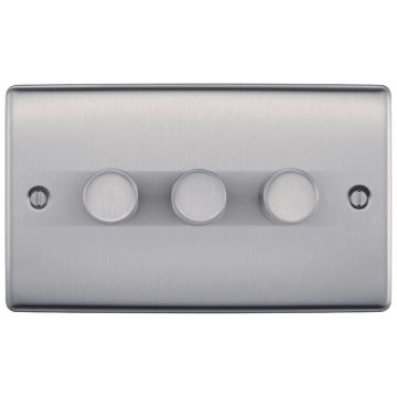 Image of Avenue Contour Brushed Steel 3 Gang 3 Way 200W Dimmer Switch AVCD3X200P
