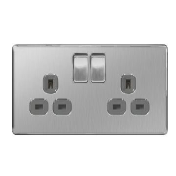 Image of Avenue Screwless Brushed Steel 13A Double Socket Switched FBS22G
