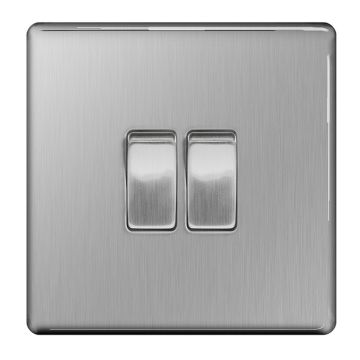 Image of Avenue Screwless Brushed Steel 20A 2 Gang 2 Way Switch FBS42