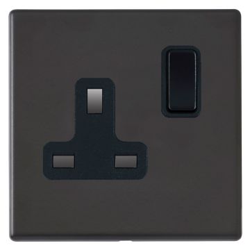 Image of Avenue Screwless Slim 13A Single Socket 1 Gang Matt Black AVLSS131