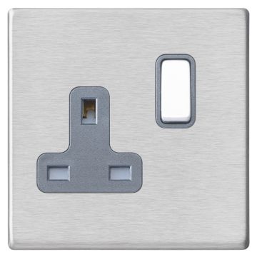 Image of Avenue Screwless Slim 13A Single Socket 1 Gang Satin Steel Grey AVLSS131
