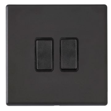 Image of Avenue Screwless Slim 2 Gang Light Switch Matt Black AVLR22