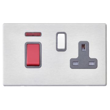 Image of Avenue Screwless Slim 45A Cooker Switch with Socket Satin Steel Grey AVLCCUN