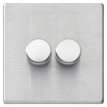 Image of Avenue Screwless Slim Double 2 Gang LED Dimmer Switch 100W Satin Steel AVLLDN2X100