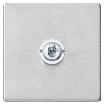 Image of Avenue Screwless Slim Toggle Switch 1 Gang Satin Steel AVLTR12
