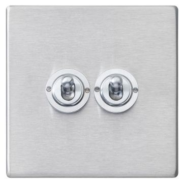 Image of Avenue Screwless Slim Toggle Switch 2 Gang Satin Steel AVLTR22