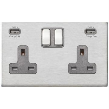 Image of Avenue Screwless Slim USB Double Socket Satin Steel Grey AVLUSS1324