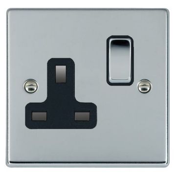 Image of Avenue Slim 13A Single Socket 1 Gang Polished Chrome Black AVSSS131