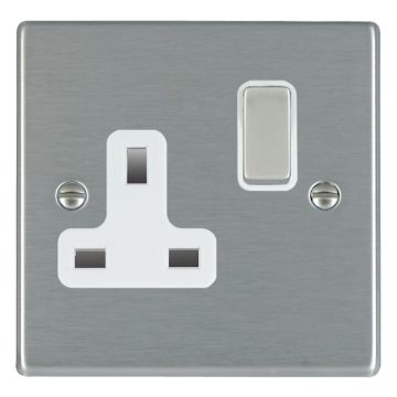 Image of Avenue Slim 13A Single Socket 1 Gang Satin Steel White AVSSS131