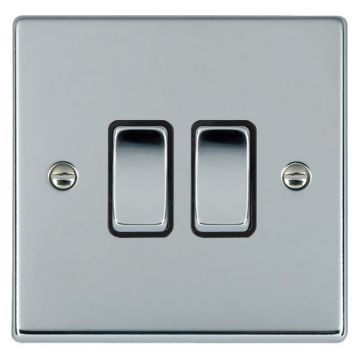 Image of Avenue Slim 2 Gang Light Switch Polished Chrome Black AVSR22