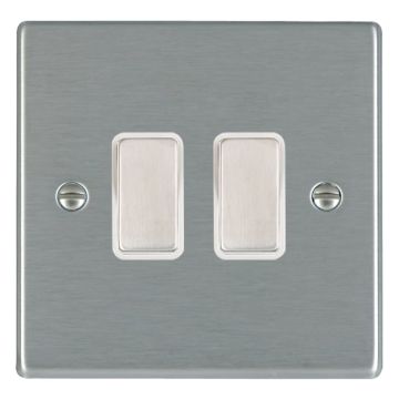 Image of Avenue Slim 2 Gang Light Switch Satin Steel White AVSR22