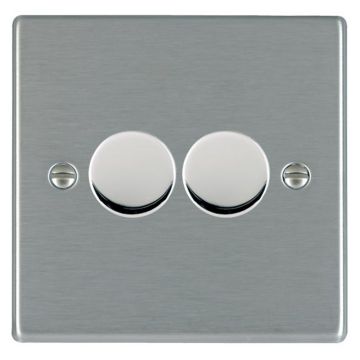 Image of Avenue Slim Double 2 Gang LED Dimmer Switch 100W Satin Steel AVSLDN2X100