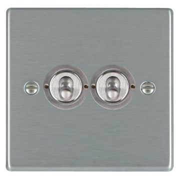 Image of Avenue Slim Toggle Switch 2 Gang Satin Steel AVSTR22