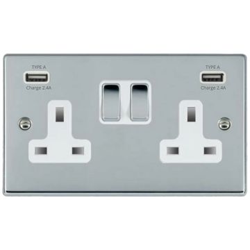 Image of Avenue Slim USB Double Socket Polished Chrome White AVSUSS1324