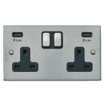 Image of Avenue Slim USB Double Socket Satin Steel Black AVSUSS1324