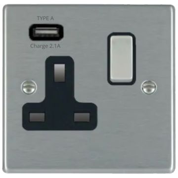 Image of Avenue Slim USB Socket Single Satin Steel Black 74SS1USBSS-B