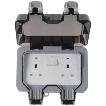 Image of Avenue Weatherproof Outdoor Socket 2 Gang Double Pole 13A IP66 AVWSS132D