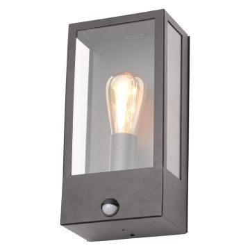 Image of Forum Zink Minerva Box Lantern with PIR ES Black Glass ZN-32070-BLK