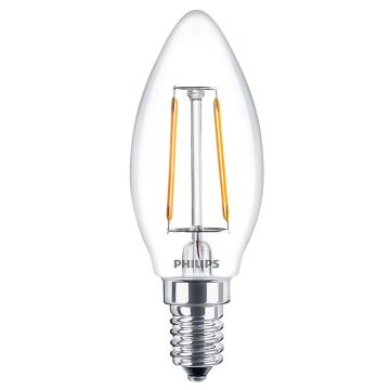 Image of Philips 2W LED E14 SES Filament Candle Bulb Warm White 2700K CLAC2WSESCL/2700
