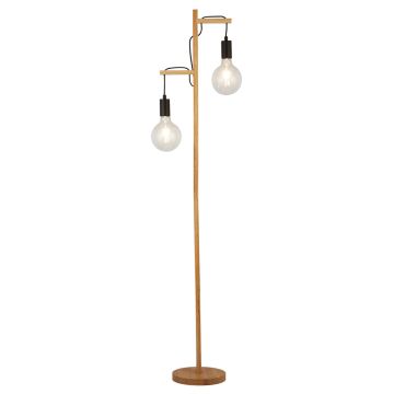 Image of Searchlight 2 Floor Lamp Natural Wood with Black LPS1-5776