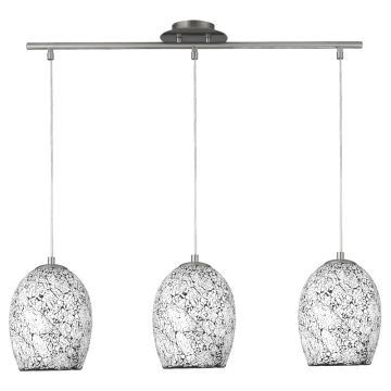 Image of Searchlight 3 Pendant Satin Silver with Crackled White Glass LPS1-5194